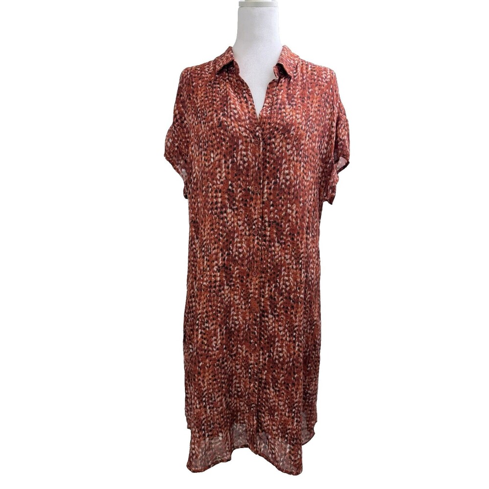 Cloth & Stone Anthropologie Shirt Dress Womens Large Red Abstract Button Front